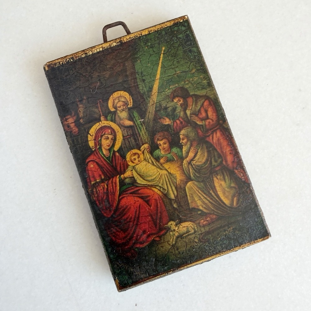 Mini Religious Icon Greek Orthodox Byzantine Mantle Plaque Nativity Mary Jesus